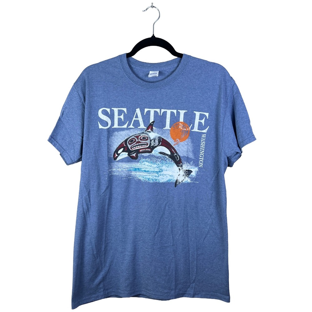 Gildan Seattle Washington Orca Killer Whale Heather Blue T-Shirt Large